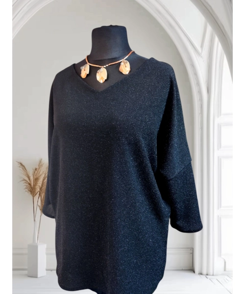 Wieczorowa tunika błyszcząca brokatem czarna - luźny fason